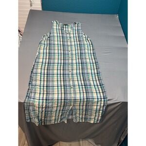 Denim & Co. Naturals Linen Blend V-Neck Dress Plus Sz 1X Blue Plaid